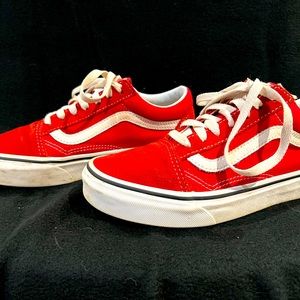 Vans, red, canvas & suede, women’s 7, men’s 5.5.